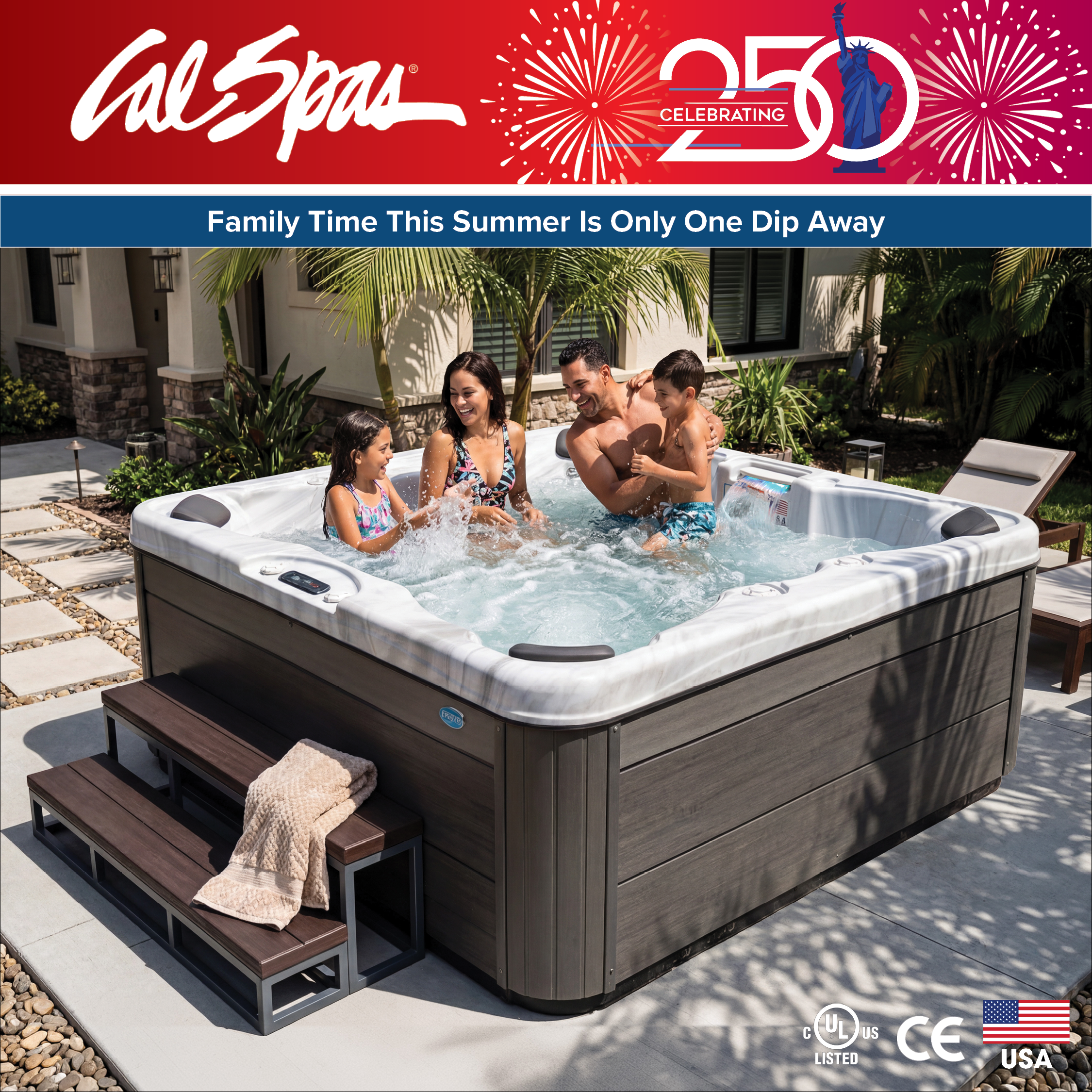 Calspas hot tub being used in a family setting - Palm Desert